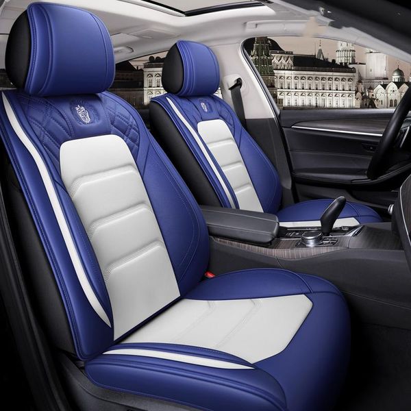 Coprisedili per auto per berlina SUV in pelle resistente universale set completo cinque posti cuscino tappetino copertura anteriore e posteriore blu uno