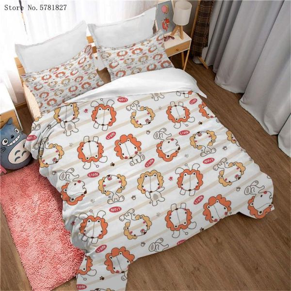 

bedding sets 2/3 pieces lion cat hedgehog set animals cartoon duvet cover twin single bed for bedroom quilt