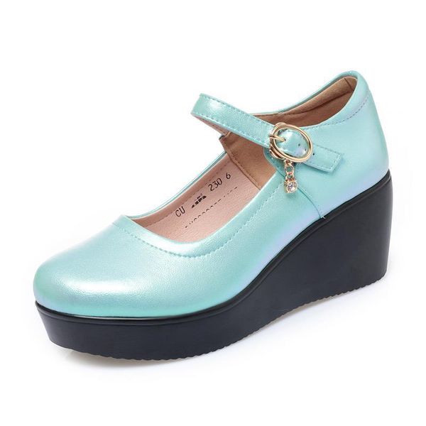 

dress shoes women spring platform 2021 genuine leather ladies commuter shallow mouth simple fashion wedge, Black