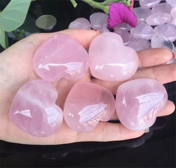 Natural Rosa Quartz Coração Em Forma De Cristal Rosa Cinzado Palm Ame Healing Gemstone Amante Pedra Gifer