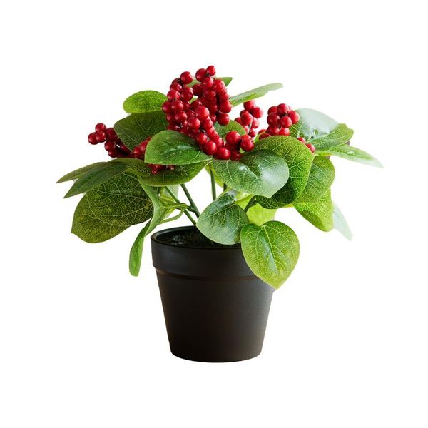 

artificial plastic plants berry fruit bonsai tree in pot, potted green leaves fake plants home decor bonsai garden decoration