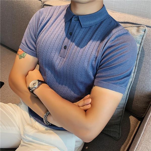 

men's polos shirt summer ice cut-out t-shirt lapel cool short sleeve slim and breathable comfortable, White;black