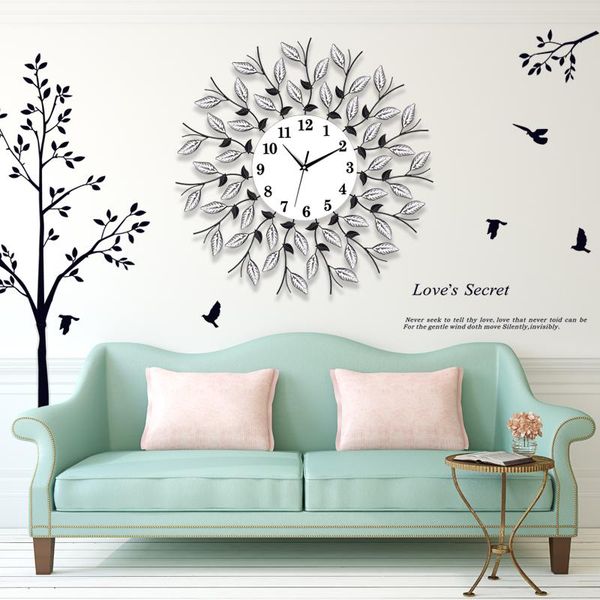 

wall clocks modern fashion metal tempered glass art luminous clock household decoration crafts leaves shape needle quartz gifts