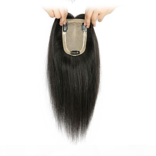 

100% human hair silk base ers 9*14 cm straight brazilian virgin hair toupee for women natural color dark brown, Black;brown