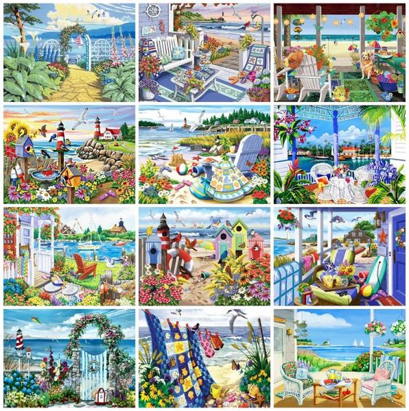 

paintings azqsd diy painting by numbers seaside garden house unique gift for children pictures landscape canvas art home decor