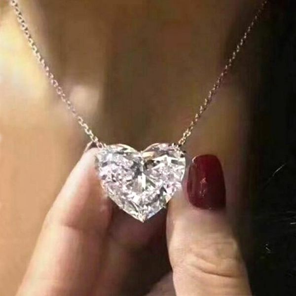 

pendant necklaces european american heart-shaped necklace inlaid bright zircon jewelry women's exquisite party birthday gift c018, Silver