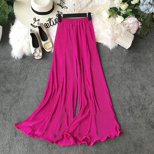 

women's pants & capris fashion pleated solid color full length wide leg women casual elastic waist loose trousers, Black;white