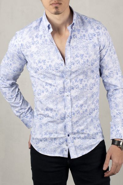 

Blue Men 's Shirt 100 Cotton Motif Pattern Slim Fit Long Spring Summer Autumn Winter Business 2006057 Ug2p, White;black