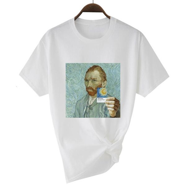 

harajuku van gogh t-shirt funny humor add a spoof picture of a painting to a painting new t shirt women head classic t shirt, White