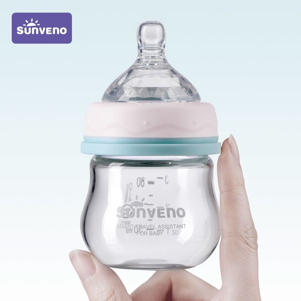 Sunveno Babyflasche, Milchflasche für Neugeborene, Stillflasche, Anti-Choke-Design – Glas, BPA-frei, 80 ml, 2,5 oz, 0–3 Monate, 210226