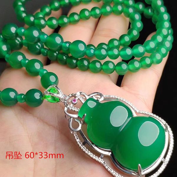 

natural gourd round beads green jade pendant with 925 sterling silver pendants necklaces add chain jade jewelry, Red;blue