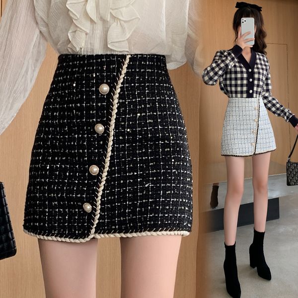 

female fashion 2021 winter new small perfumed wind womanhood skirts srpo, Black