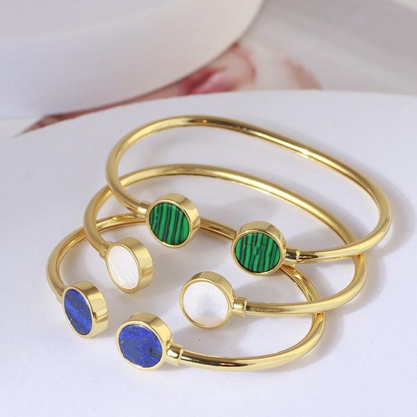 

bangle white shell opening bracelet double t stone minimalist, Black