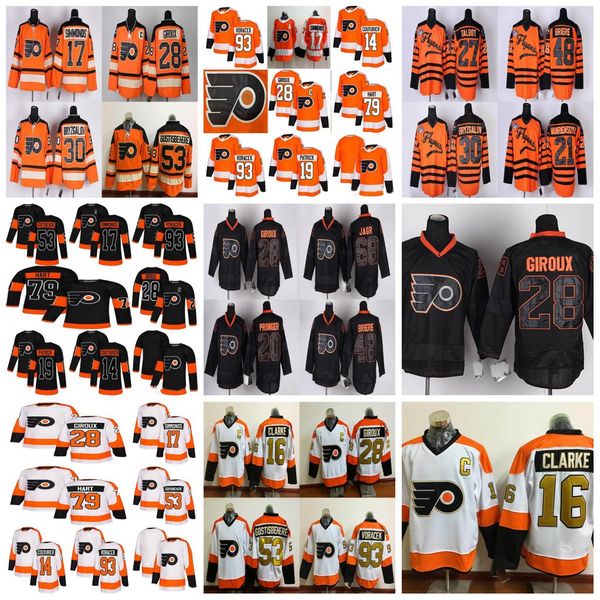 

rbk philadelphia flyers hockey jerseys 28 claude giroud carter hart hayes giroux lindros konecny 53 gostiberg customize any number any name, Black