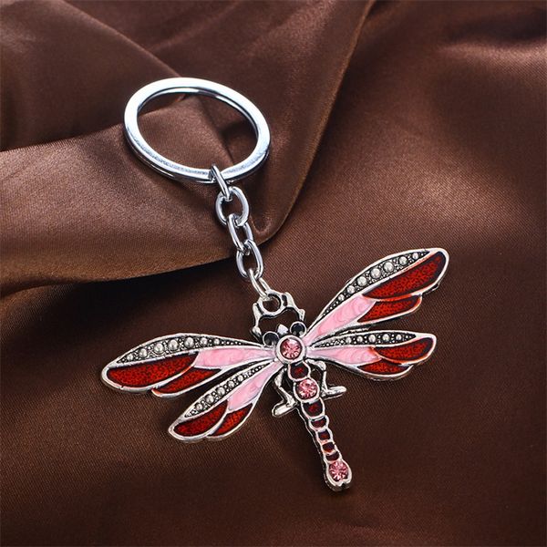 

crystal keychains animal dragonfly antique silver rhinestone key chain rings holder car jewelry fashion pendant keyrings 630 z2, Slivery;golden