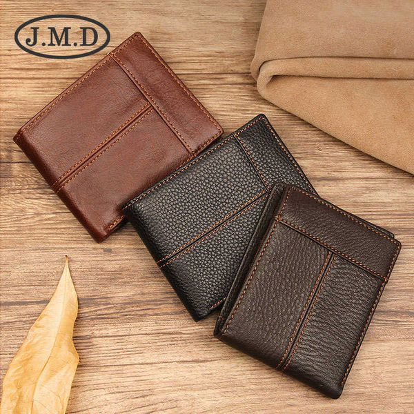 

jmd head leather wallet short splicing design wax 8064, Black