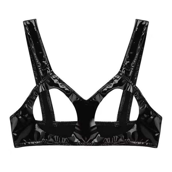 

bras women leather bra wet look breast exposing latex mini open cup erotic female hollow out nipples unlined, Red;black