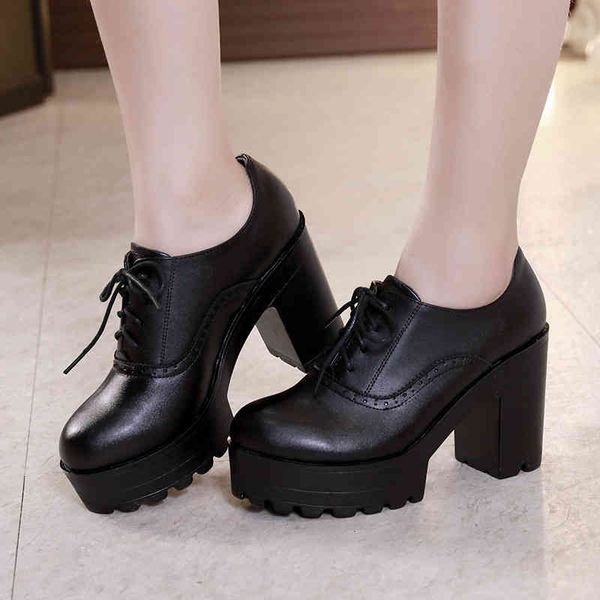 

dress shoes high heels show women's lace thick soled leather shoes is9j, Black