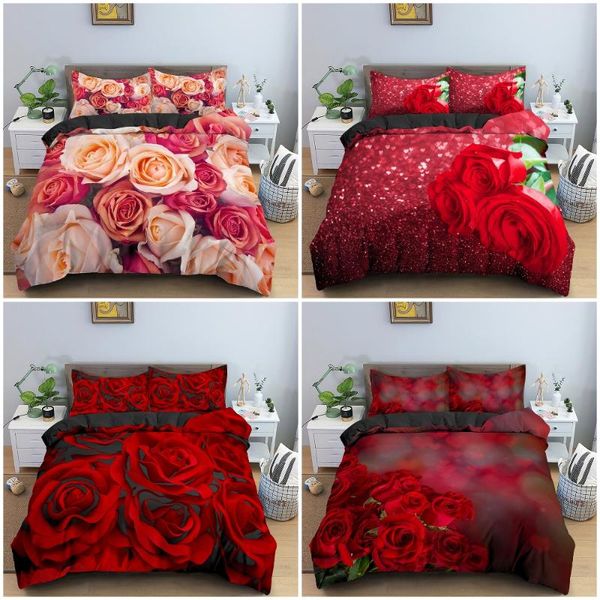 

flower print bedding set 3d roses pattern duvet cover set comforter cover with pillowcase king  bed for valentine's day