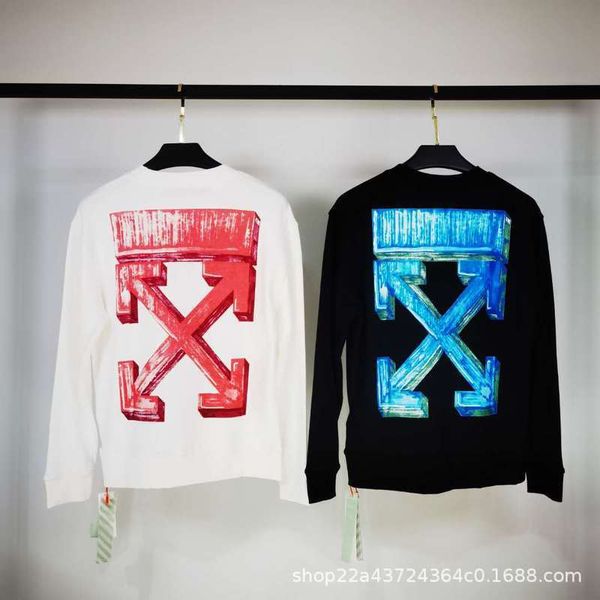 

off-w@te 2021ss graffiti 3d arrow men's and women's same season's main round neck sweater, Black