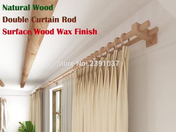 

other home decor natural wood double curtain rod solid roman surface wax finish with accessories for stay/living room/bedroom
