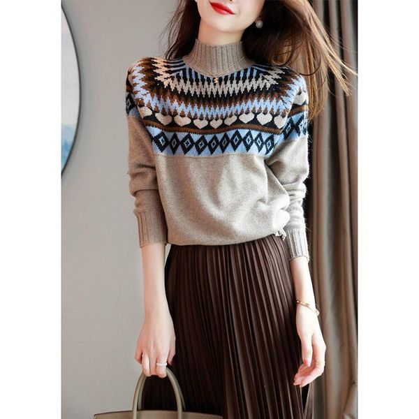 

women's sweaters sweater autumn/winter 2021 color matching half high neck knitted bottoming shirt ladies, White;black