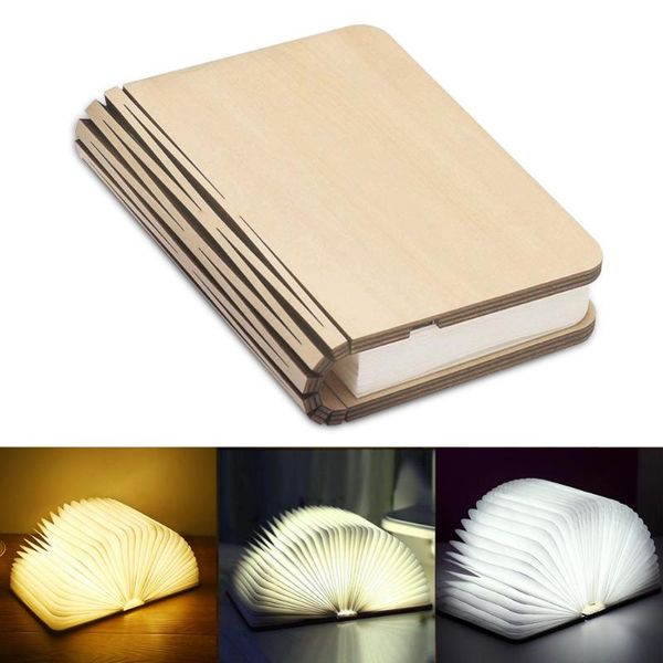 

book lights led wooden lamp night children usb shape bedside bright table reading bedroom art decor light gift