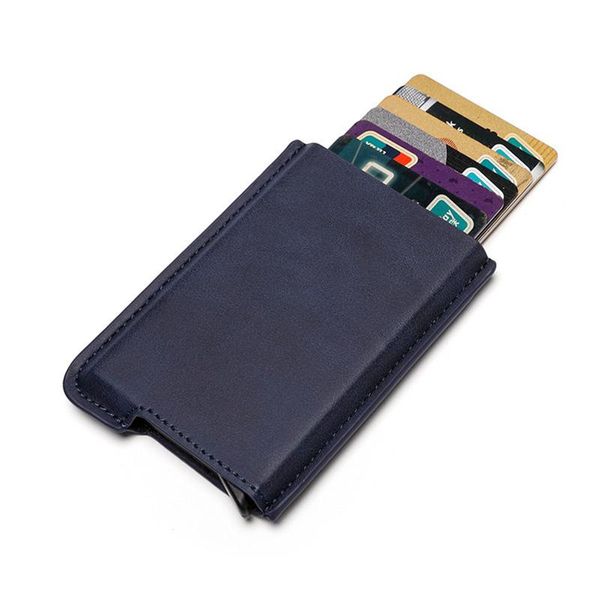 

card holders yambuto business men's holder pu leather brown women's package aluminum box fit for 7 cards, Brown;gray