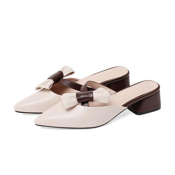 

slippers sianie tianie extra big size 33-48 point toe green beige woman's sandals outside slides slip-on with bowtie women mules, Black