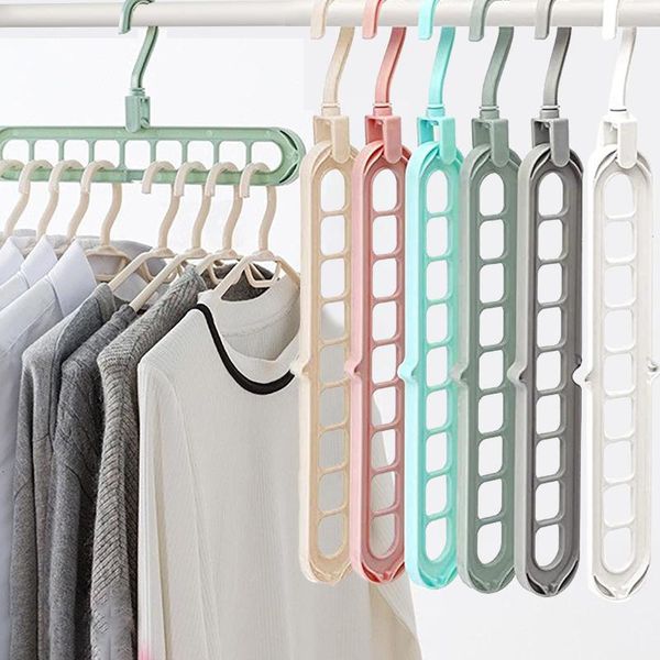 

hooks & rails 6pc multi-port support circle clothes hanger with 9 holes drying rack multifunction space saving magic