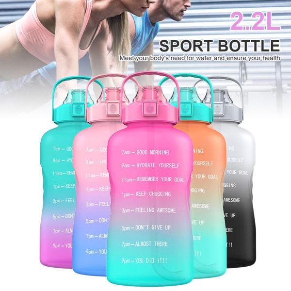 

water bottle 2.2l with time marker & straw leakproof jug large capacity motivational portable for fitness gym outdoor