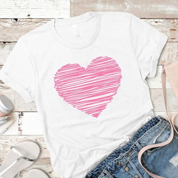 

striped heart lover printed womens t shirt short sleeve tee clothes graphic, White