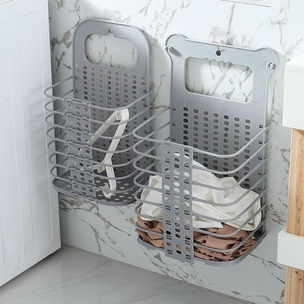 

upgraded plastic dirty laundry basket foldable home dirty hamper sturdy handle with 2 no drilling hooks large laundry basket