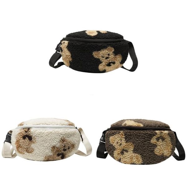 

cute bear fluffy fur waist pack women casual soft phone holder belt bum bag female travel sport crossbody chest purse waist bag