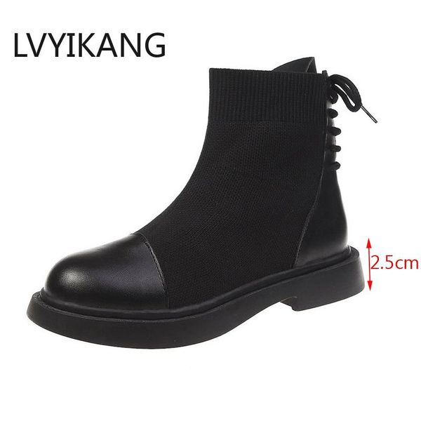 

boots women british style ankle gothic punk low heel thin boot winter korean shoe plus size 40, Black