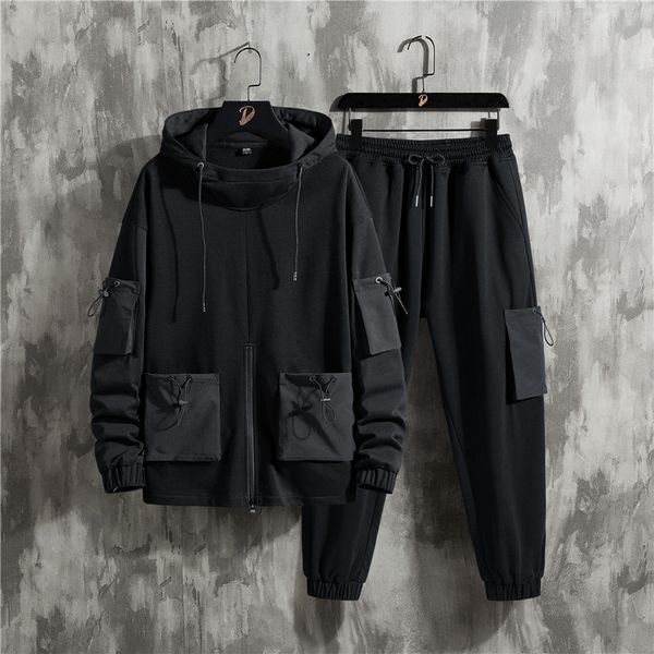 

new 2021 hip hop workwear workout + jacket 2pc defines baseball loose pullovers coat* long pants men's clothes wqb6, Gray