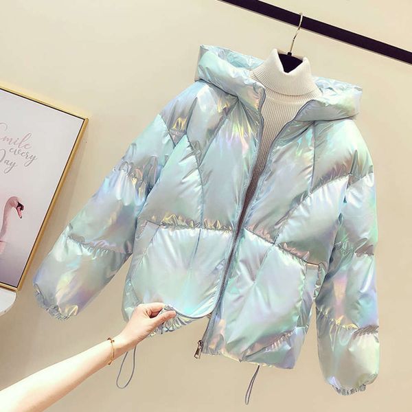

women's 2020 new korean loose winter cotton padded colorful bread jacket, Black