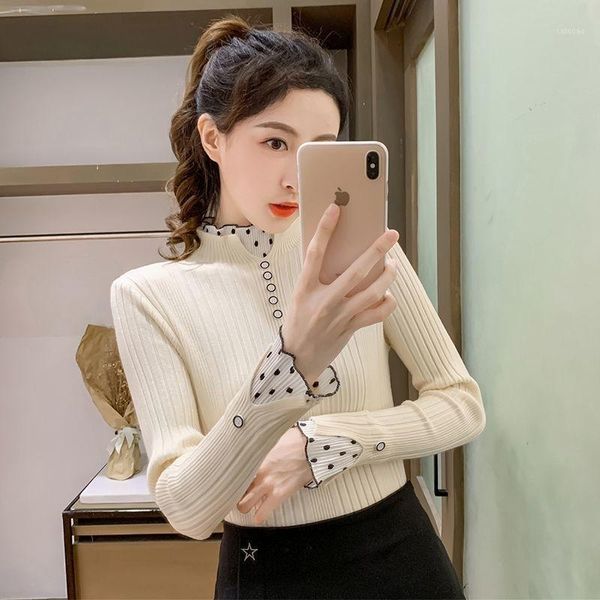 

women's sweaters women 2021 autumn winter fashion thicken bottoming shirt female lace long-sleeved ladies knitted sweater q352, White;black