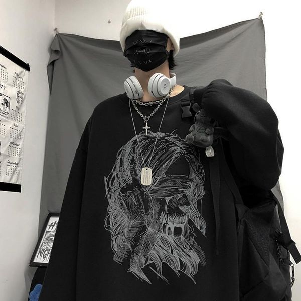 

men's hoodies & sweatshirts retro sweatshirt for men women autumn winter 2021 dark printing thin jacket all-match loose black full slee