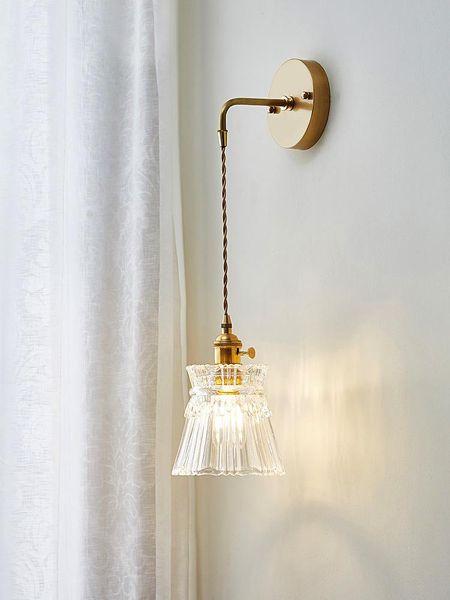 

japanese post modern style brass copper wall lamp for bedroom bedside lamp for living room simple mirror front wall sconce
