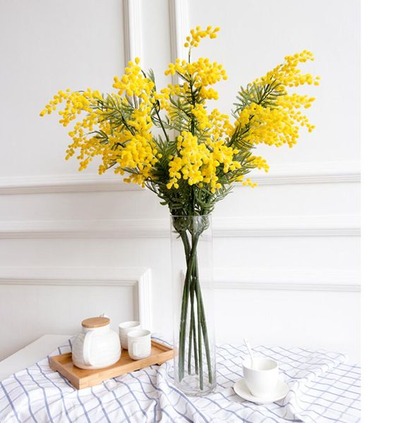 87 cm giallo Acacia simulazione bouquet Fiore di peluche falso 3 forchette espino vestito di frutta decorazione d'interni fiori soggiorno secco Ghirlande