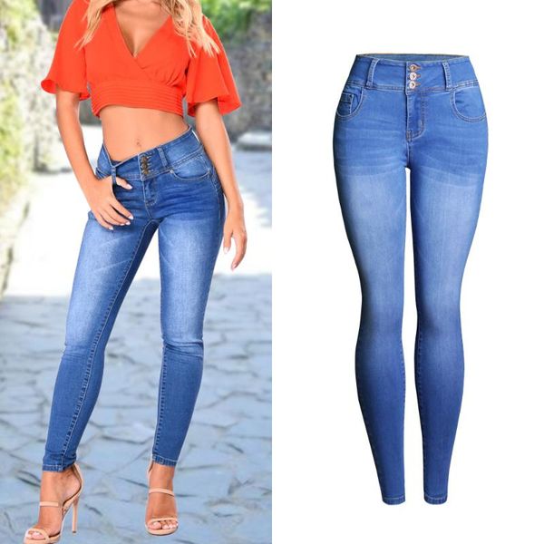 

plus size denim vintage skinny jeans woman blue streetwear stretch jeans women