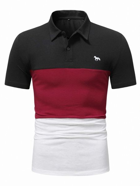 

men horse print colorblock polo shirt q3wd#, White;black