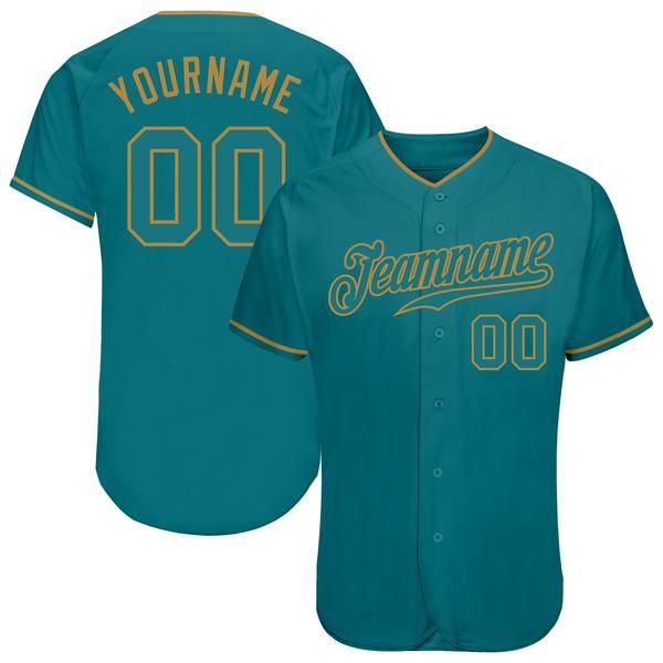 

custom aqua aqua-old gold authentic baseball jersey, Blue;black
