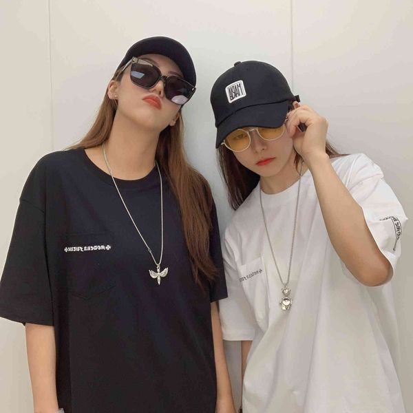 

chao brand ch horseshoe crowe sanskrit cross foam short sleeve t-shirt 2021ss summer leisure net red men and w, White;black
