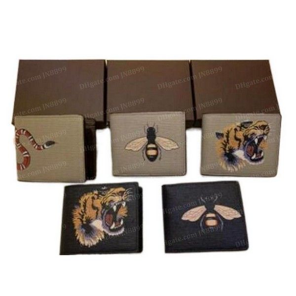 

men animal short wallet leather famous black snake tiger bee wallets designer women long business bag luxury purse card holders with gift bo, Red;black
