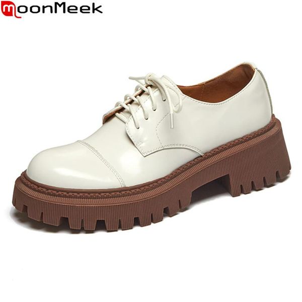 

dress shoes moonmeek 2021 genuine leather pumps women square heels round toe platform casual spring autumn single black
