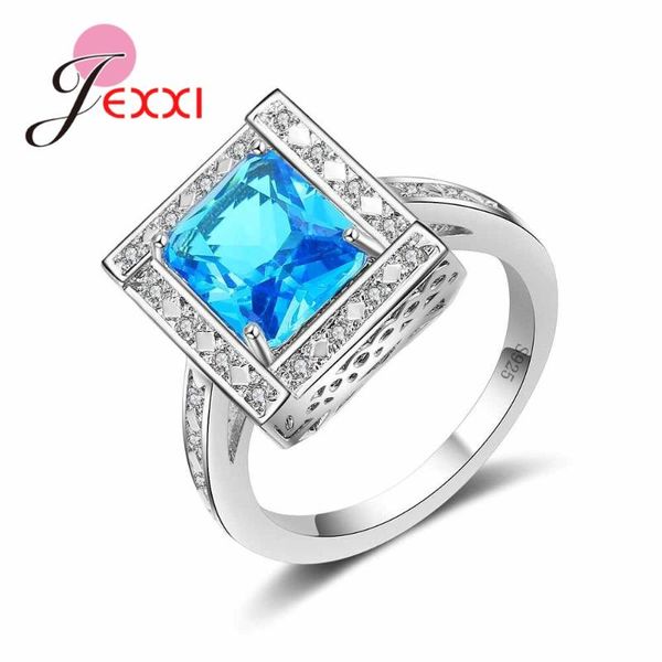 

cluster rings bridal jewelry ring 925 sterling silver cubic zircon crystal promise bijoux for women wedding engagement gift, Golden;silver