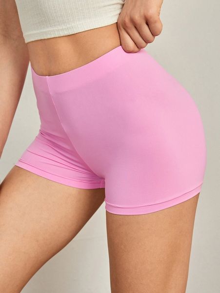 

petite solid high waist biker shorts l2aq#, Black