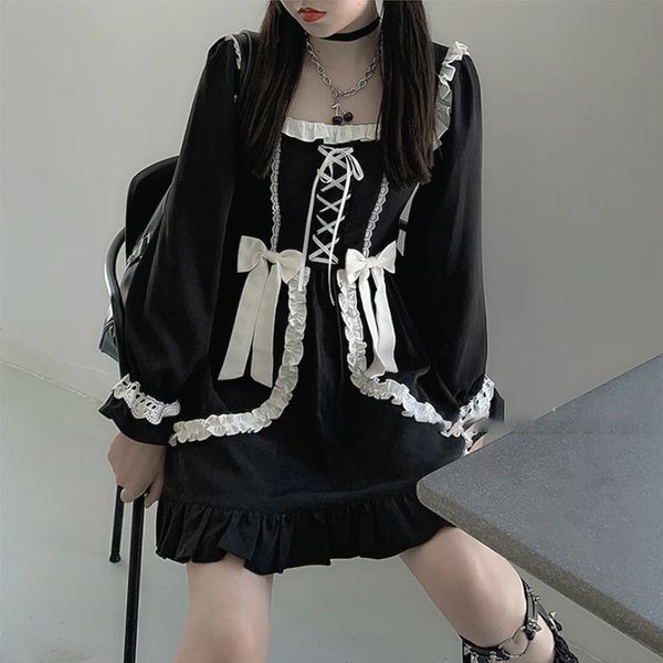 

2021 new lolita gothic girl patchwork vintage designer japan style kawaii clothes fall es for women mlvg, Black;gray